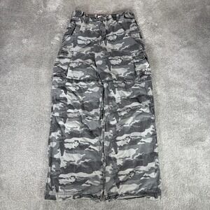 Vintage Mossimo Cargo Pants Youth Boys 14 Gray Camo Lined Wide Leg Baggy Y2K